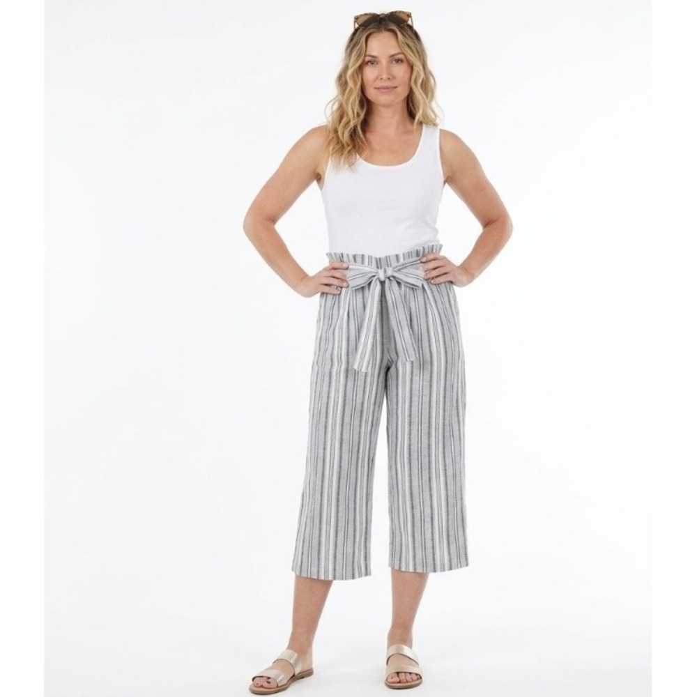 New Zac & Rachel size XXL Wide Leg Striped Linen Blend Belted Cropped Pants